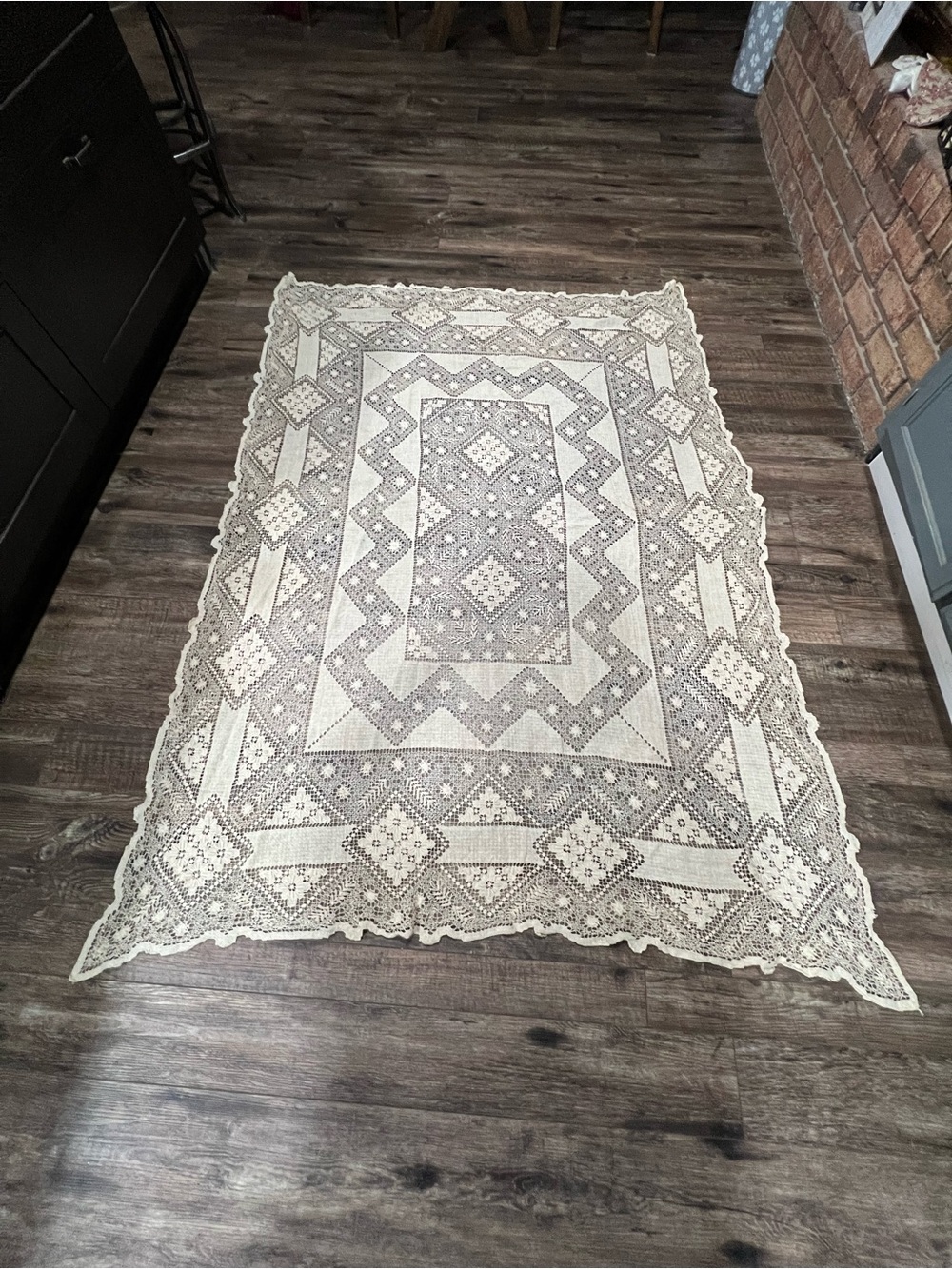 Vintage Beige Handmade Decorative Crochet Lace Tablecloth
